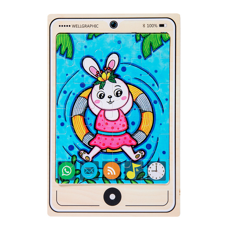 Madera transfronteriza 24 piezas modelo de teléfono móvil rompecabezas niños dibujos animados de madera plano rompecabezas juguetes de educación temprana