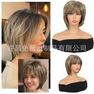 Foreign trade best-selling ladies highlights short hair bobo head hair curly hair straight hair women wig manufacturers wholesale