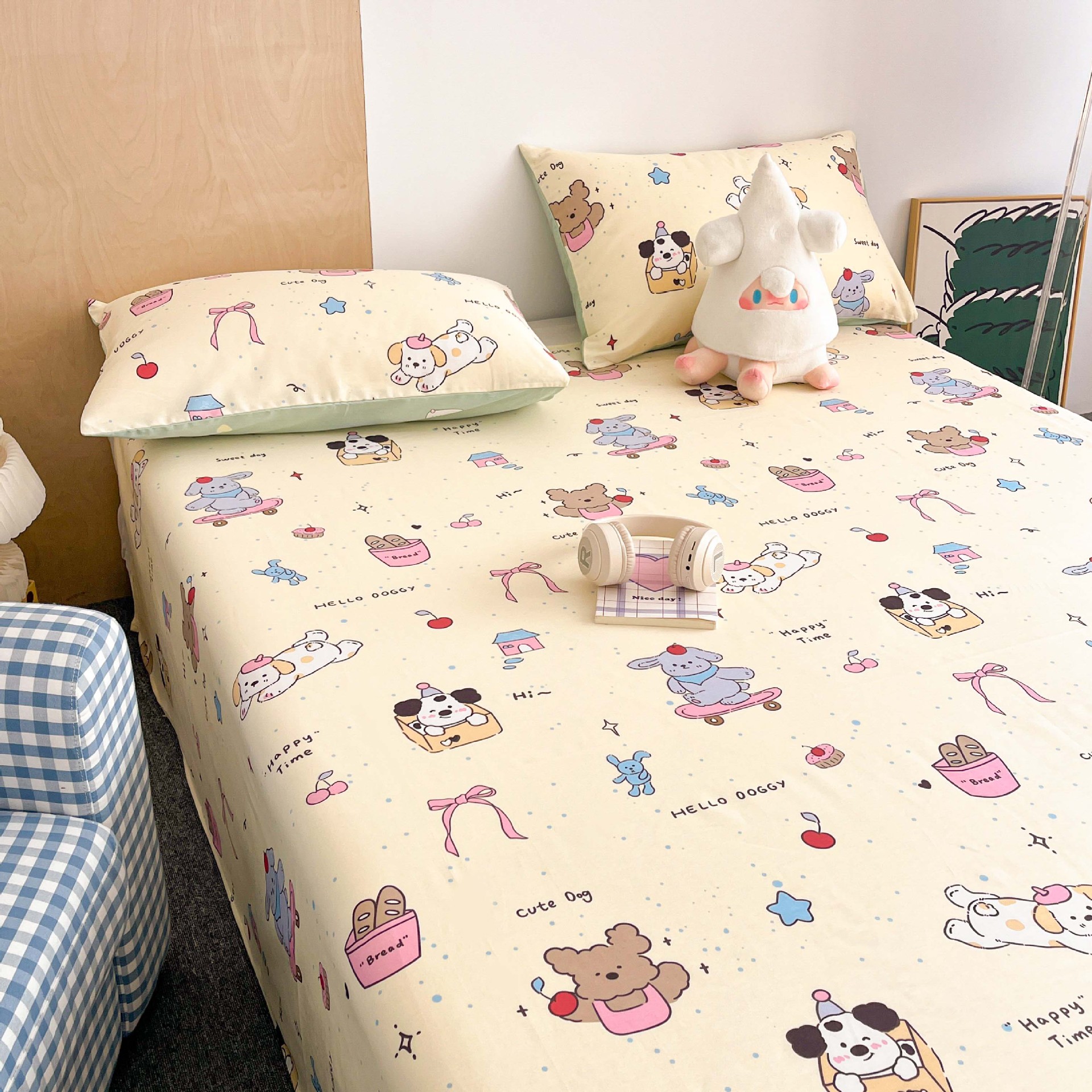 2025 nuevo estilo sábana de algodón puro pieza individual 100 algodón verano dormitorio niños sábana individual funda de almohada doble traje de tres piezas 3