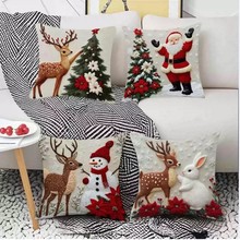 现货圣诞节抱枕套节日麋鹿兔子装饰沙发氛围感装饰亚麻超柔抱枕套