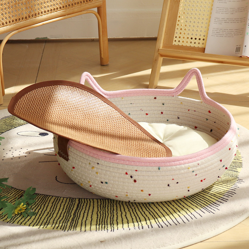 컬러풀한 폼폼 - 핑크 + 화이트 코튼 패드 + 매트