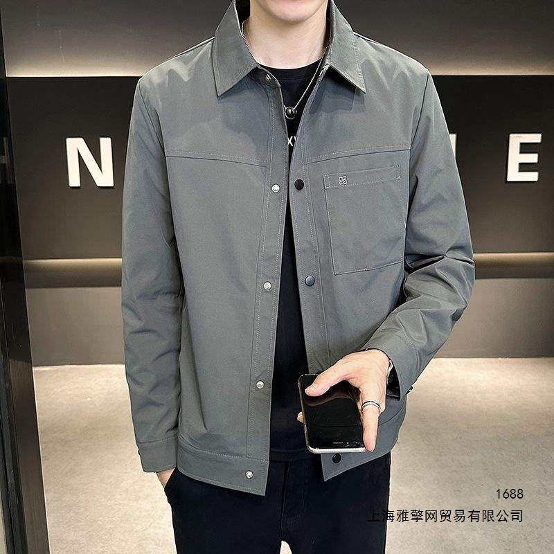 中青年翻领男士男装上衣行政夹克百搭薄款时尚潮流休闲商务外套