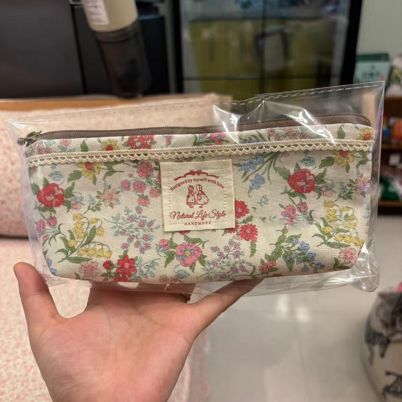 复古碎花笔袋蕾丝拼接文艺文具袋学生大容量化妆包小清新收纳袋|undefined