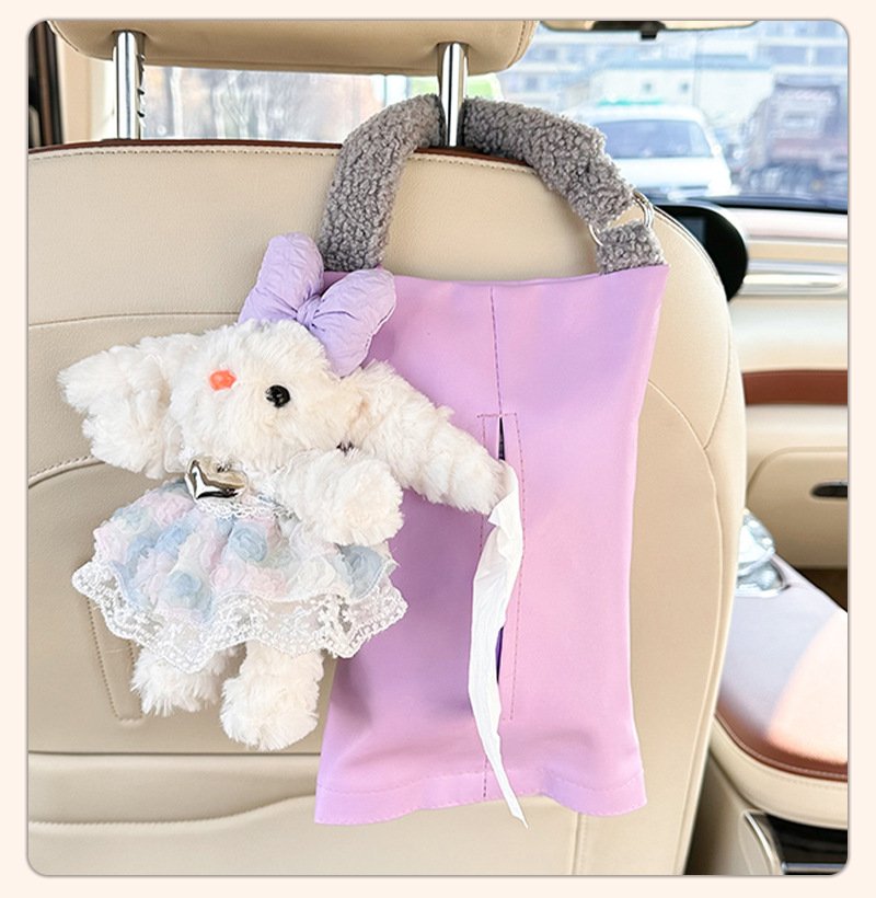 New Cute Doll Car Tissue Box Creative Car Seat Back Hanging Tissue Box Decorative Car Tissue Hanging Bag
