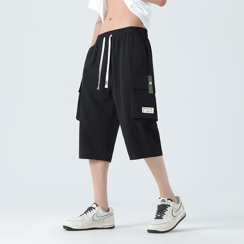 Men's Casual Cropped Cargo Shorts with Pockets, Elastic Quick-Dry Trendy Sports Shorts