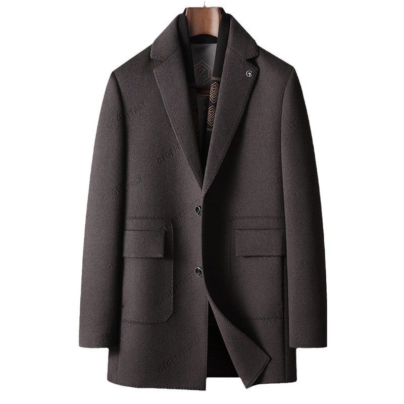 Men's Clothing autumn and winter scarf collar detachable Silk cotton lining youth business double sided woolen casual jacket_voghion.com