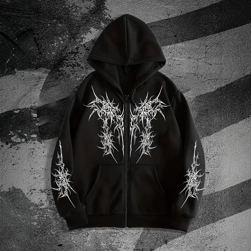 CA Men's Gothic Dark Style Printed Zipper Hoodie is suitable for casual occasions and is a fashionable street trend