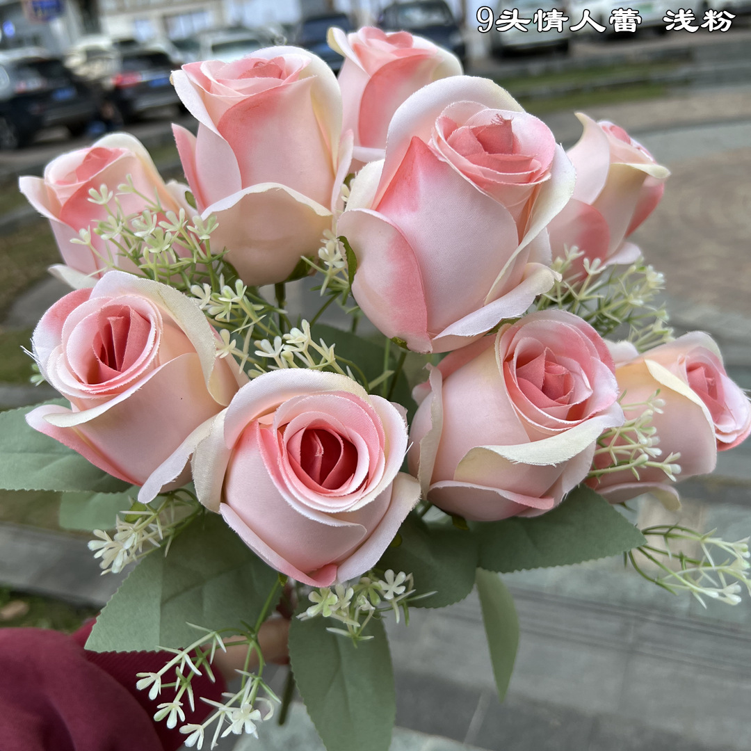 Simulación del Día de San Valentín rosa fabricante 3 sola rama multi-cabeza rosa decoración de la boda flor falsa al por mayor