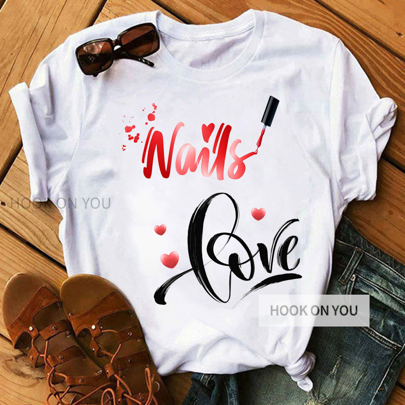 2023 European and American Women's Watercolor 3 Nail Polish T-shirt Summer Harajuku Style Short-sleeved T-shirt Women's Top Women's Round Neck