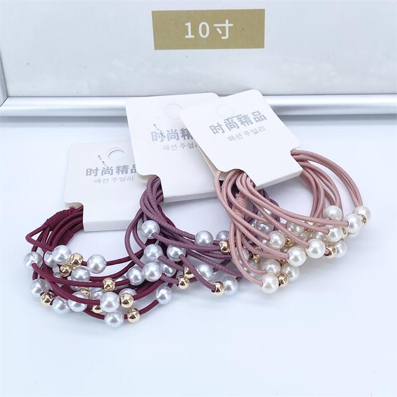 Estilo coreano tres-en-uno perla anudada banda de pelo alta elástica hecha a mano anudada banda de pelo 2 yuanes tienda