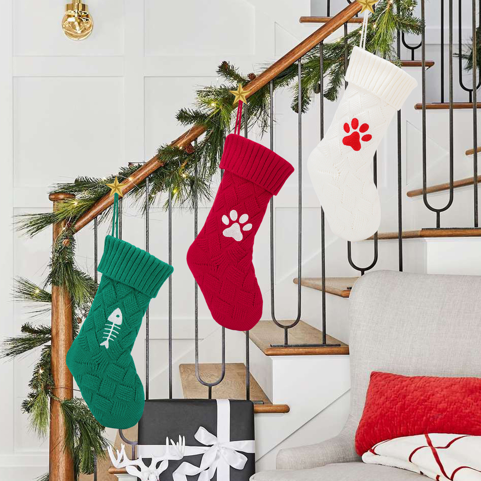 Calcetines de Navidad transfronterizos Amazon nuevo gato y perro calcetines de punto de Navidad regalo de Navidad bolsa de regalo decoración del hogar