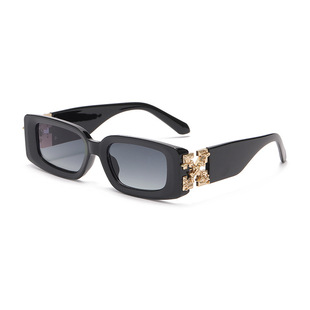 New OFF European and American square frame concave sunglasses hip-hop personality fashion cross-border trendy metal accessories sunglasses