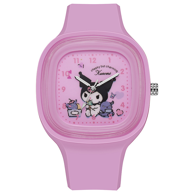 Square Large Dial Silicone Watch Sanrio Cartoon Middle School Student Watch Student Party High-Value Watch for Women