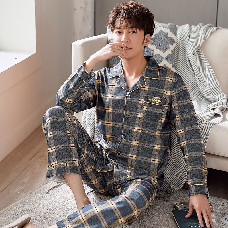 Pijama de algodón 100% de los hombres de manga larga de primavera y otoño más tamaño de otoño e invierno más el tamaño de los hombres gordos homewear traje