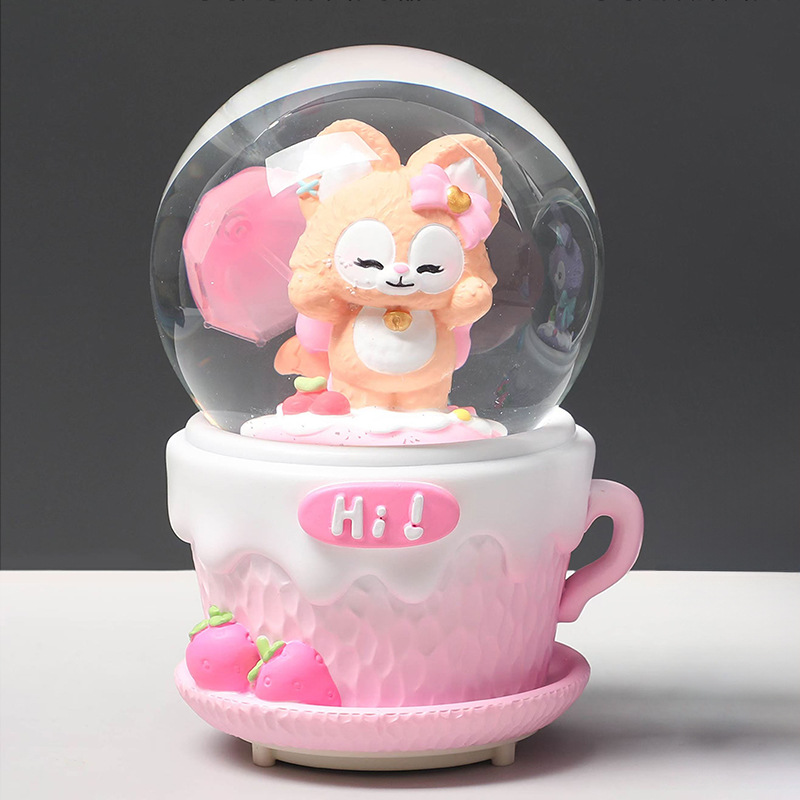 Pequeño libro rojo explosión dulce oso amarillo bola de cristal adornos luminosos giratorios caja de sonido regalos de vacaciones para niños