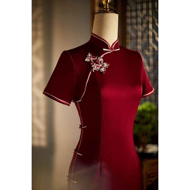 Wine Red Cheongsam Toast Dress Bride Summer Female Mother-in-law Wedding Dress Wedding Dress Mother Noble Small