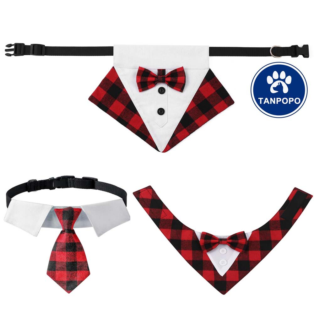 Tanpopo Navidad Plaid arco perro grande saliva toalla mascota perro triángulo toalla collar mascota al por mayor