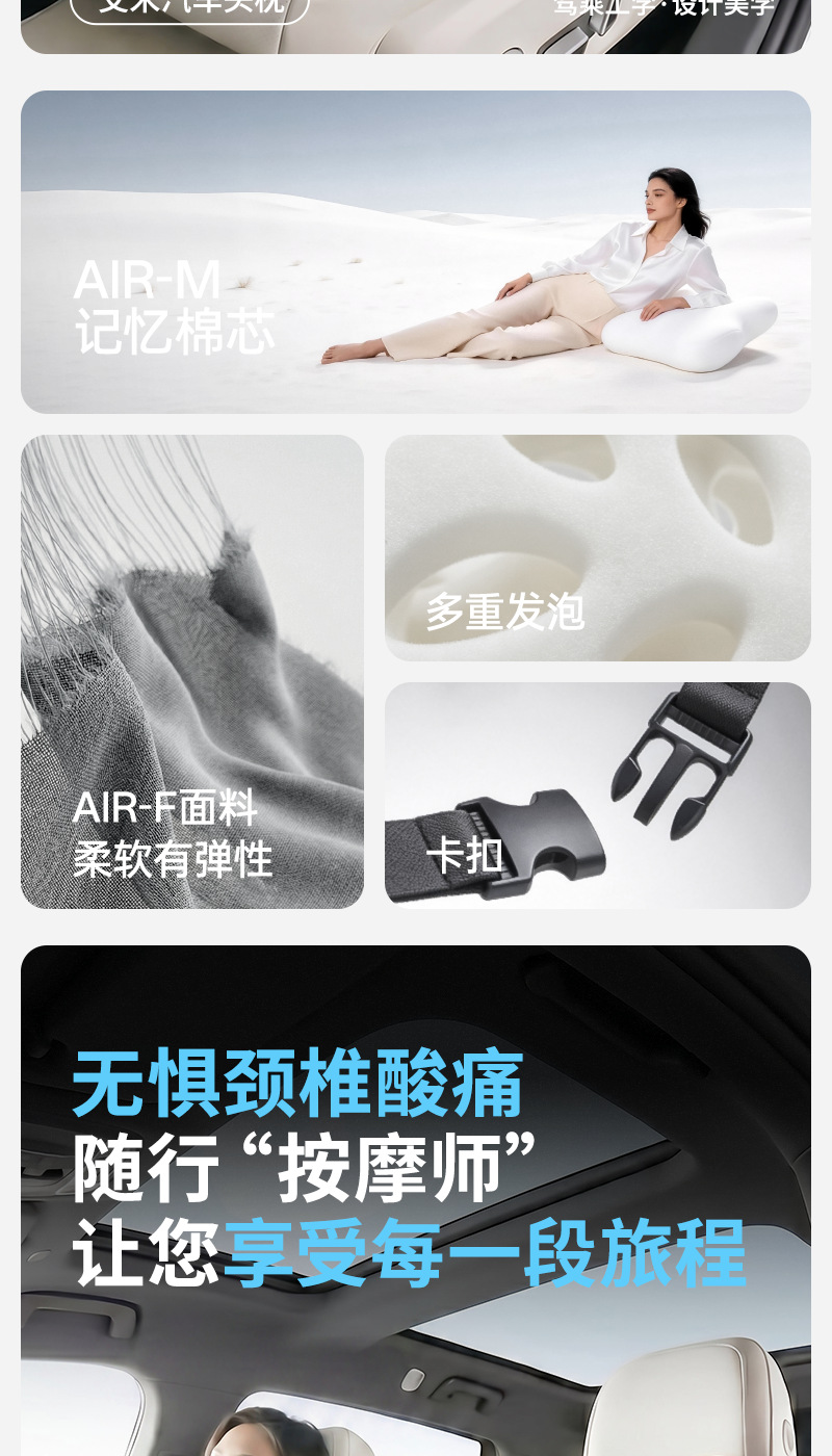 Soft Memory Foam Car Headrest, Breathable Neck Pillow, Comfortable Slow Rebound Sleeping Aid, Driver's Neck Pillow