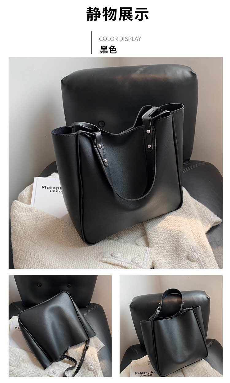 300g Weight Magnetic Buckle Closure Type Single Shoulder Strap Strap Type Bucket Bag Bags Type Pu Leather Material Solid Color Pattern Streetwear Style Beige, Black Color Large Size Large Pu Leather Streetwear Bucket Bag 12