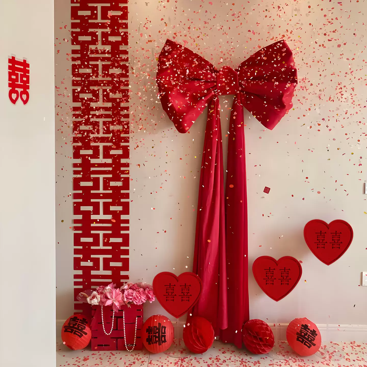 结婚礼超大蝴蝶结挂饰彩带婚房布置套装男女卧室床头背景墙拉花