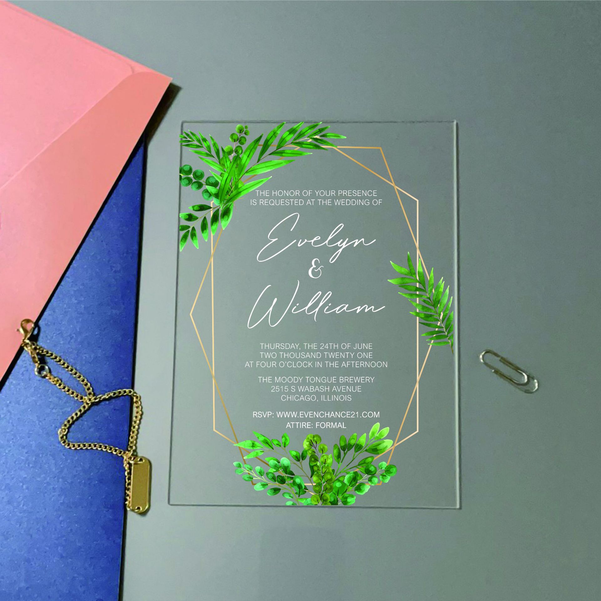 厂家定制金镜面亚克力婚礼请帖结婚森系磨砂请柬创意丝印邀请函