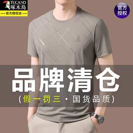 啄木鸟桑蚕丝短袖t恤男士夏季2026新款圆领冰丝无痕半袖男体包邮
