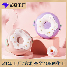 定制卡通保鲜盒食品级甜甜圈便当盒礼品刻字午餐盒塑料带叉勺饭盒