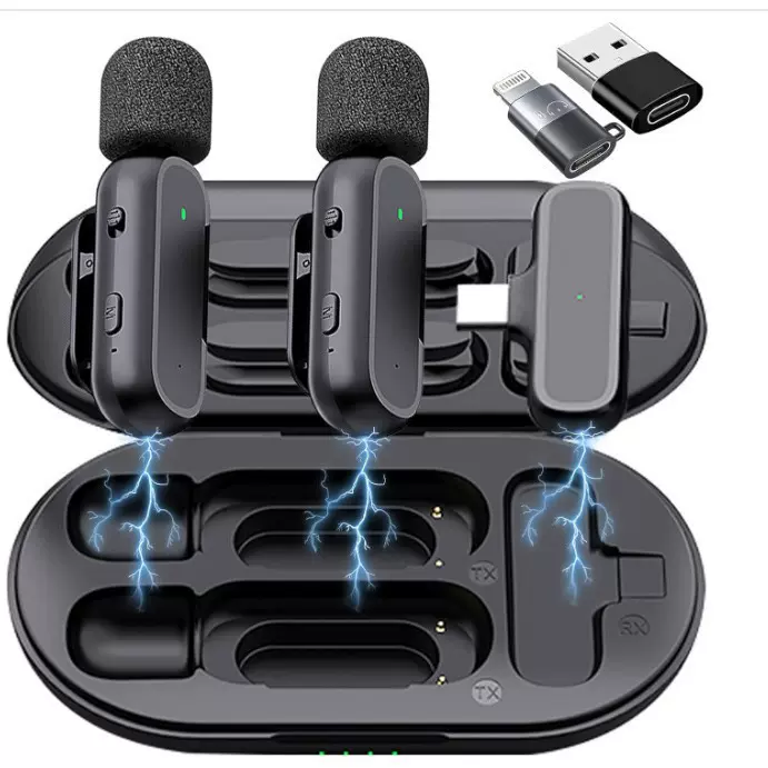 跨境热款K61无线领夹麦克风直播采访收音智能降噪带充电仓小话筒