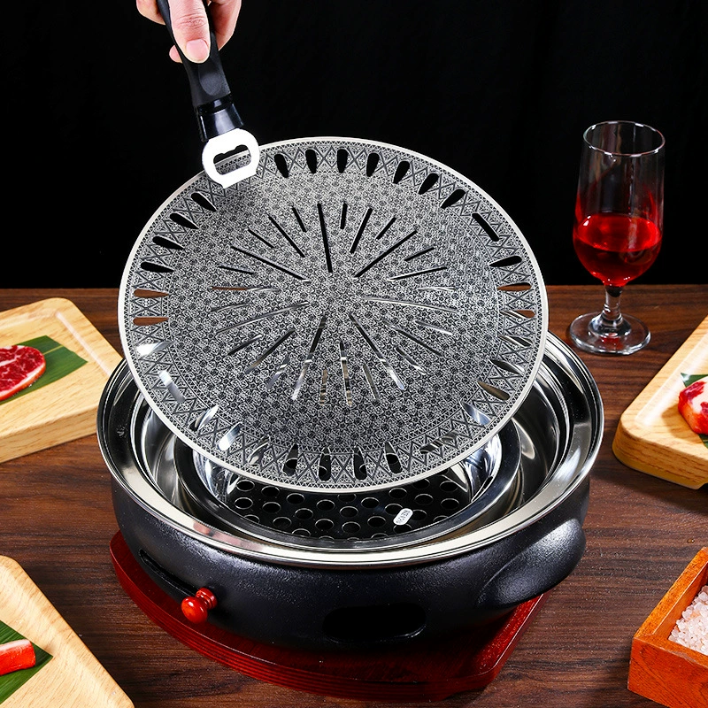 Korean baking dish barbecue round carbon grilled non -stick roasted meat plate charcoal frying frying iron plate decoction barbecue shop commercial