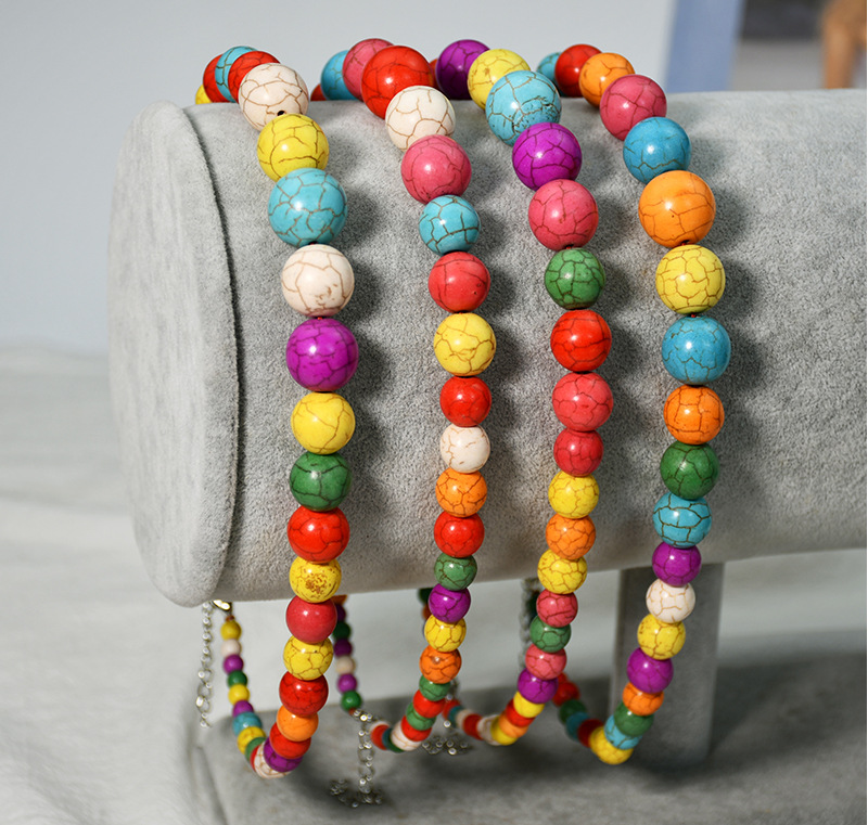 Retro Bohemian Ethnic Style Round Colorful Beads String Necklace Female Jewelry Wholesale display picture 4