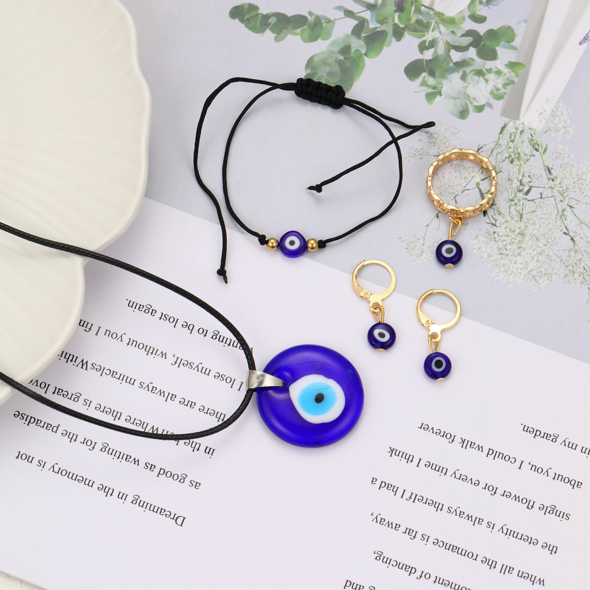 Evil Eye Jewelry Set 4-piece Necklace Earrings And Ring Suit_voghion.com