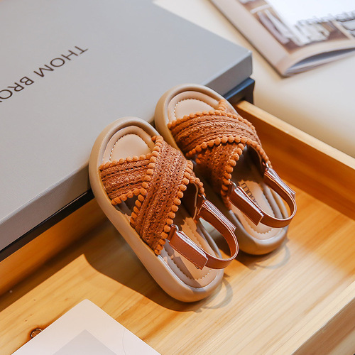 Children's sandals woven beach sand shoes summer little girl soft bottom princess style baby casual shoes