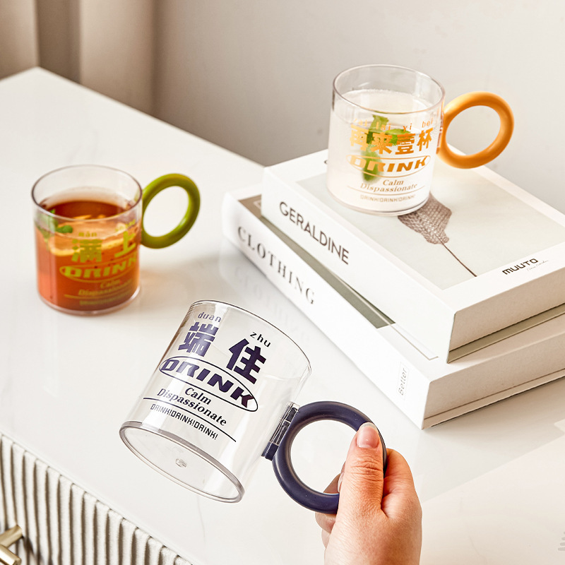 Ins New Trendy Home Water Cup High-Endurance Anti-Fall Simple Stylish Heat-Resistant Handle Cup Household Multi-Purpose Cup