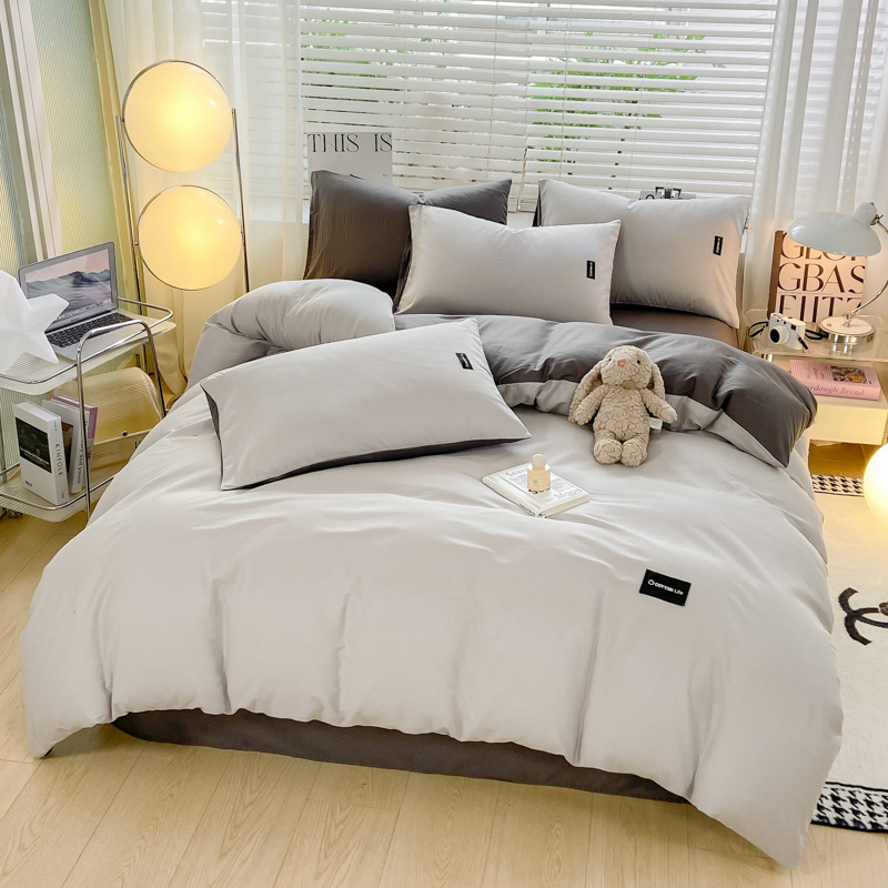 Algodón simple de cuatro piezas de color sólido cubierta de edredón de algodón dormitorio de estudiantes de tres piezas de cama de algodón de lana larga cuatro piezas de algodón