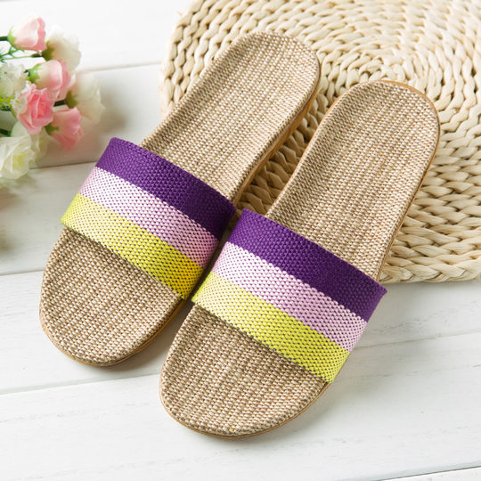 Four Seasons Linen Slippers Home Use Men's and Women's Couple's Home Wooden Floor Thick Bottom Non-Slip Indoor Slippers for Women in Summer