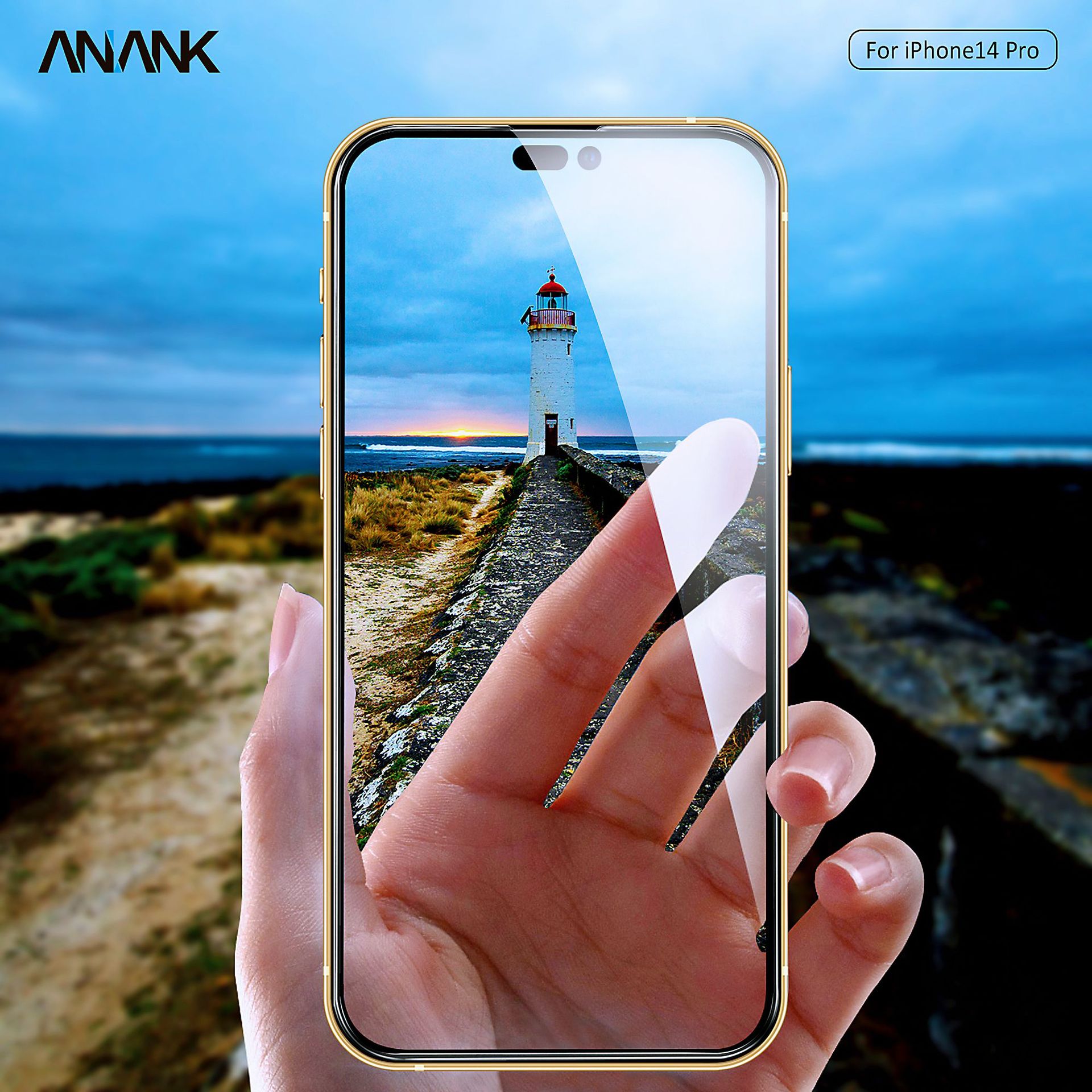 ANANK marca iPhone15Pro pantalla de seda dos fuerte película templada galvanoplastia capa oleófoba 15PROMAX etiqueta protectora