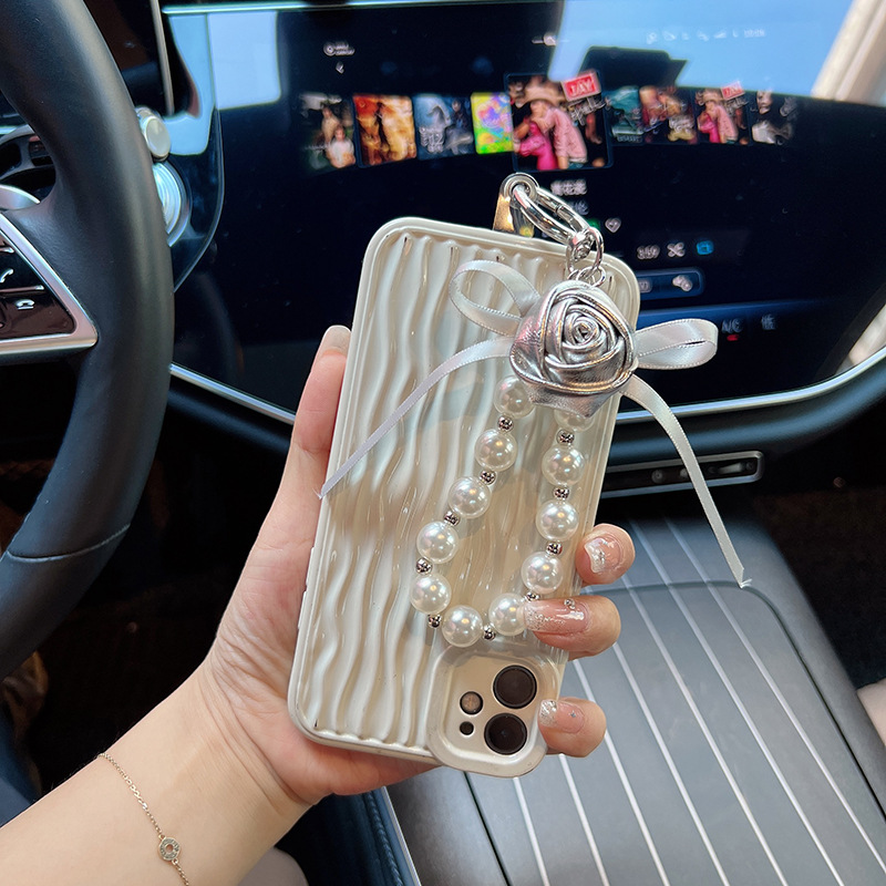 Cuero pu pequeño rosa llavero perla arco flores coreana llavero de automóvil bolso colgante bolso para mujeres