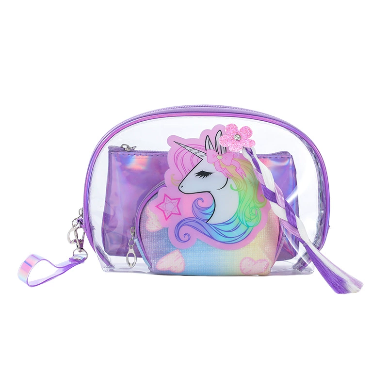 Cartoon transparent set PVC, capacious small clutch bag, waterproof bag, handheld cosmetic bag for traveling, 3 piece set