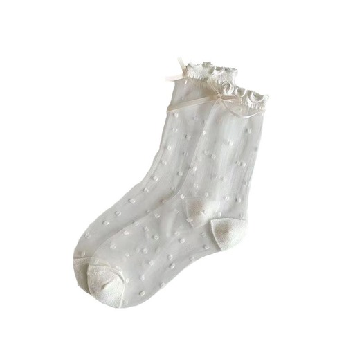Polka Dot Sheer Stockings for Women - Summer Sweet Style Ultra-Thin Transparent Butterfly Bow Glass Fiber Socks - Korean Style Girls' Slip-on Socks