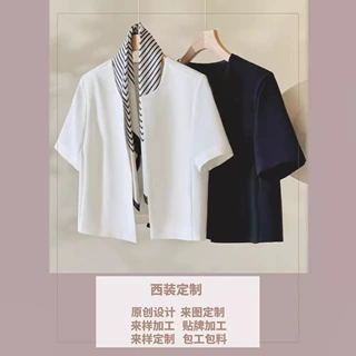 极简醋酸小西服上衣女夏季薄款优雅短袖小个子西装外搭短款