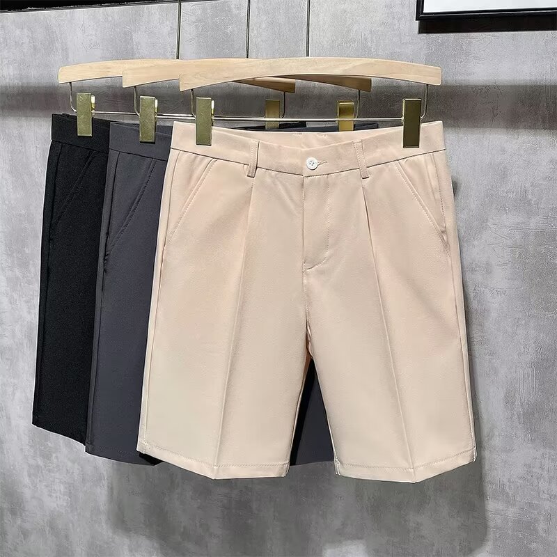 Traje, pantalones cortos, negocios de lujo ligero para hombres, pantalones delgados de verano de cinco puntos, pantalones casuales rectos de moda, comercio exterior, venta al por mayor transfronteriza