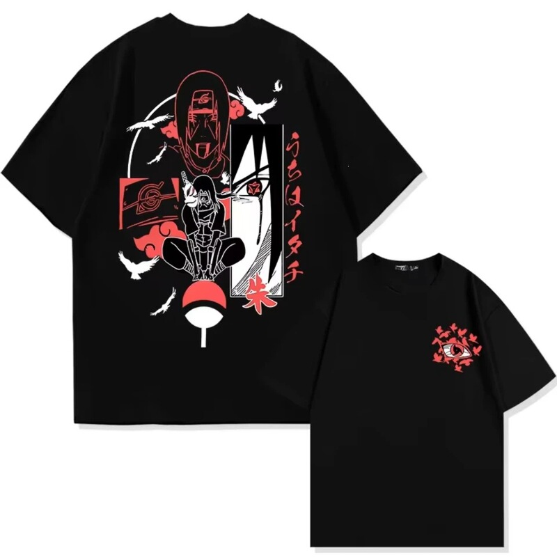 Pure Cotton Short-Sleeve T-Shirt for Men, Naruto Anime Merchandise, Sasuke Print, Men's Summer Style