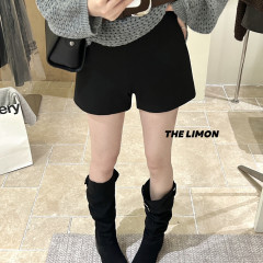 the limon柠檬绿茶2025秋季小个子修身显瘦高腰a字裤女休闲短裤