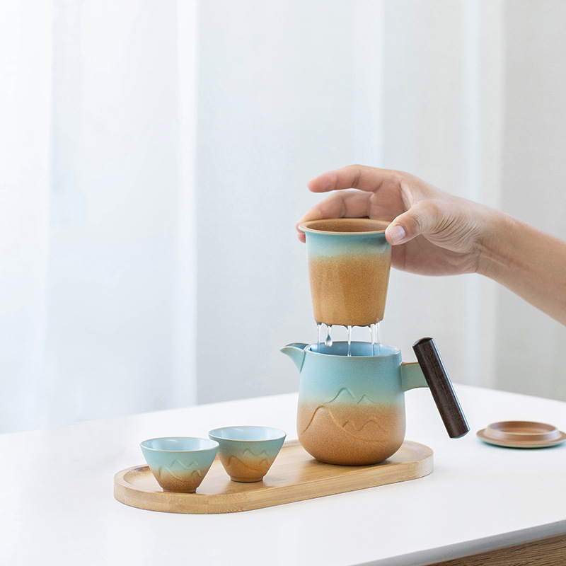 Mountain Travel Tea Set Quick Cup One Pot Four Cups Portable Bag Outdoor Camping Portable Kung Fu Tea Cup Pot