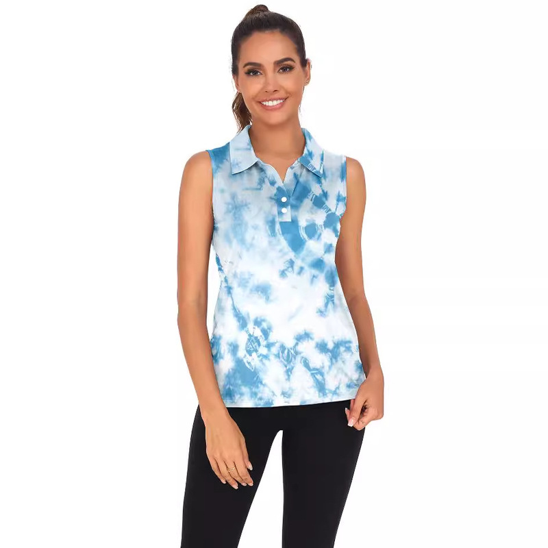 Cross-border European and American Women's Golf Sports Casual Polo Shirt Lapel Splash Ink Printed Fashion Fresh Top for Women