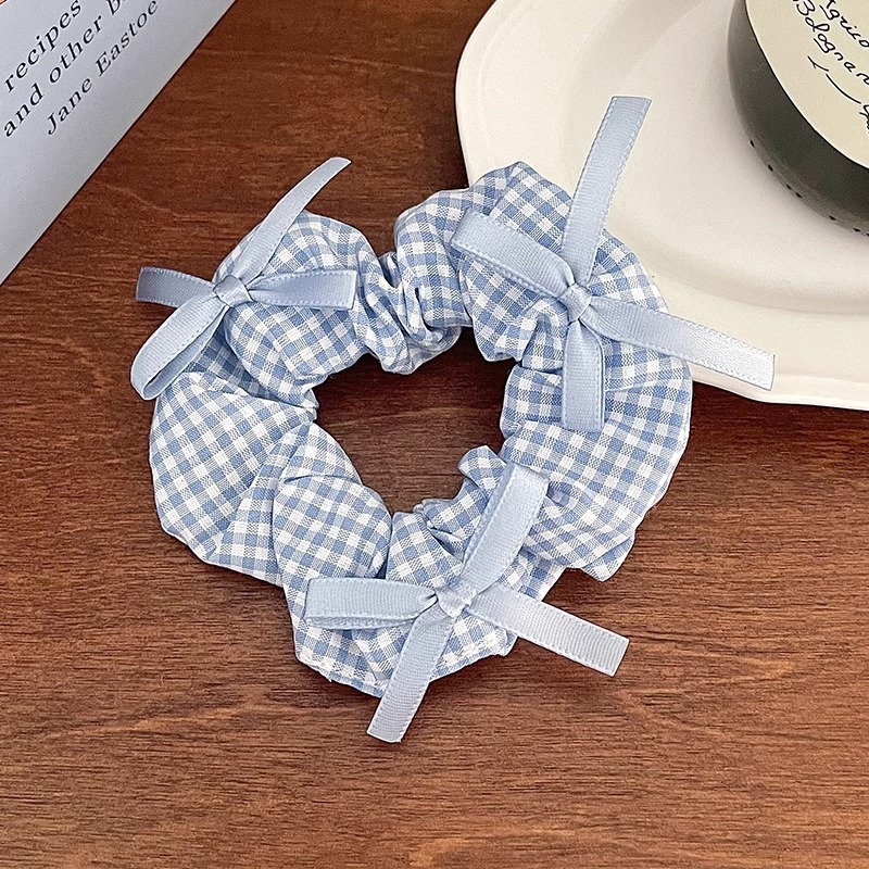 Azul pequeño arco fresco anillo de cabello intestino grueso encaje de encaje de cabello de cola de caballo de alto valor facial cuerda de cabeza de banda de goma