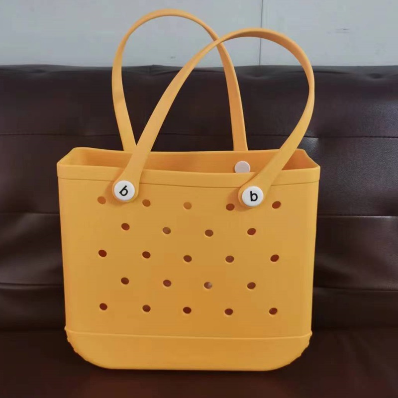 En stock EVA bolsa de playa moda al aire libre impresión agujero bolso de almacenamiento bolsa grande de las mujeres cesta Satchel