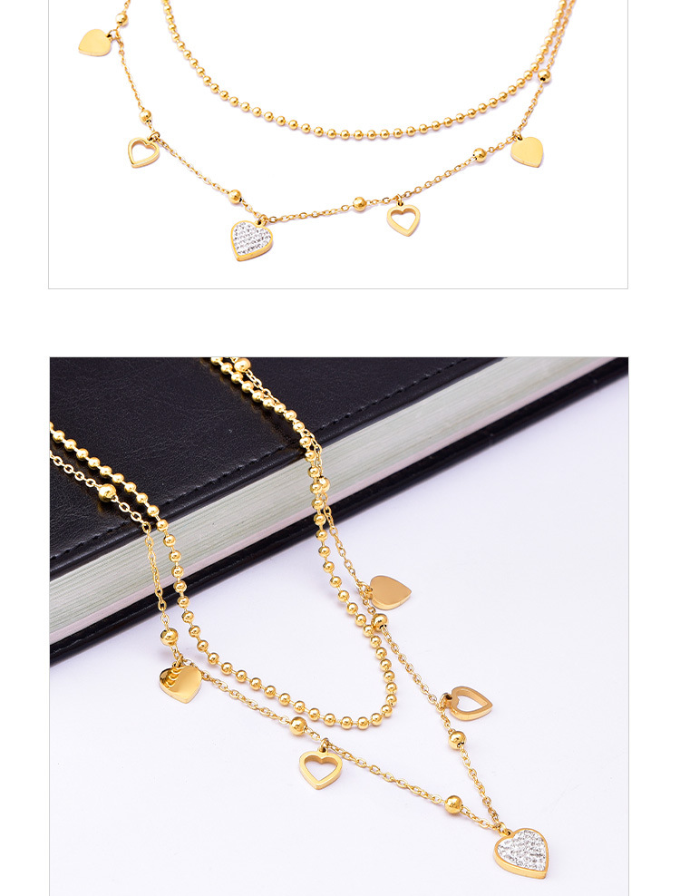 14g Weight Vacuum Plating Gold Plating Process Wholesale Jewelry Fashion Heart Shape 304 Stainless Steel Rhinestones 18K Gold Plated Inlay Stainless Steel Necklaces