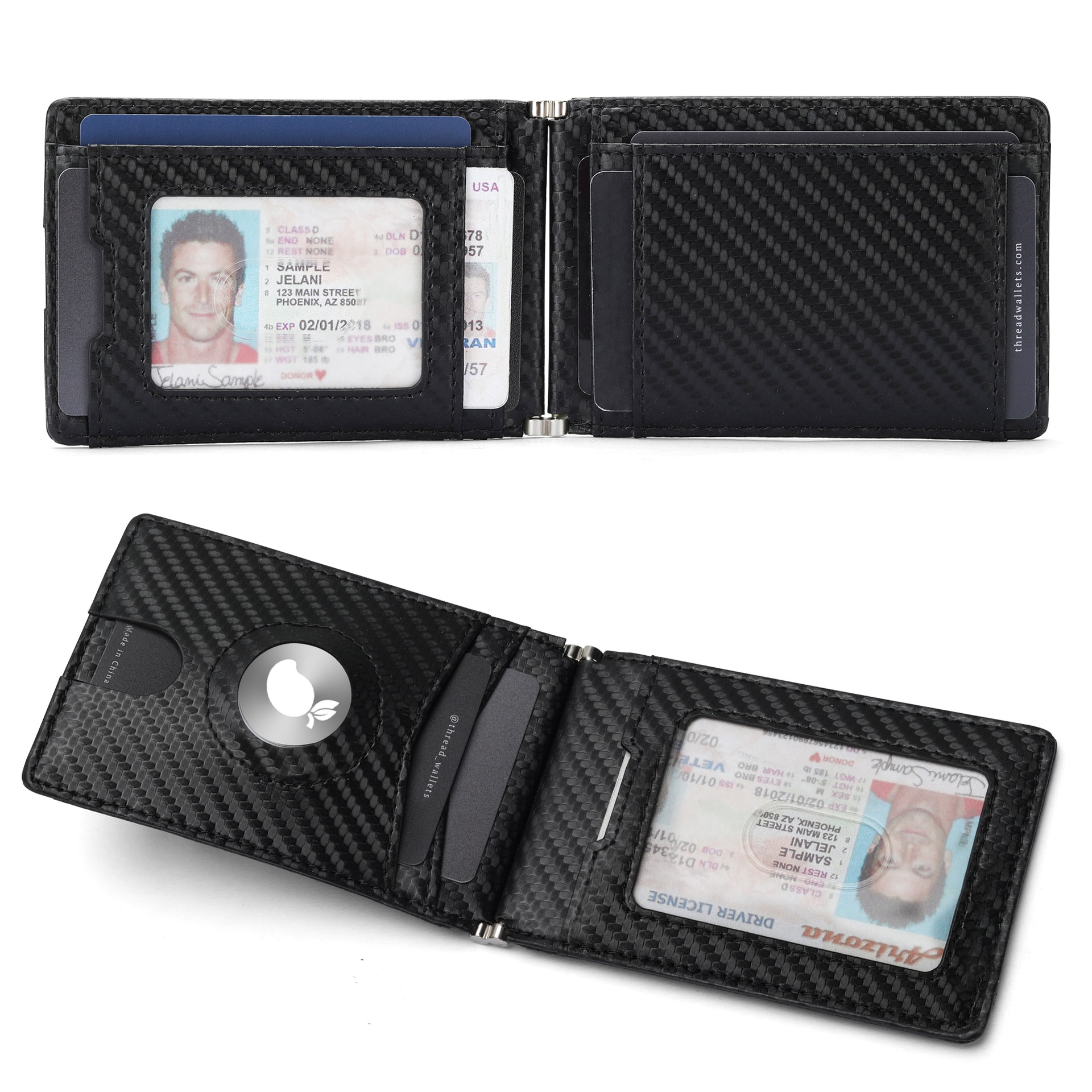 Cartera transfronteriza de fibra de carbono airtag para hombres rastreo y posicionamiento ultra delgado clip de dólar corto de gran capacidad cartera de cuero