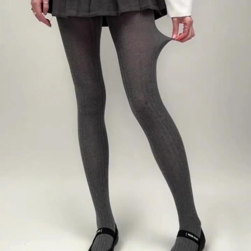 New Autumn and Winter Ballet-Style Thin Solid Color Miu Vertical Stripe Slimming Non-Slip Sheer Pantyhose Stockings for Women